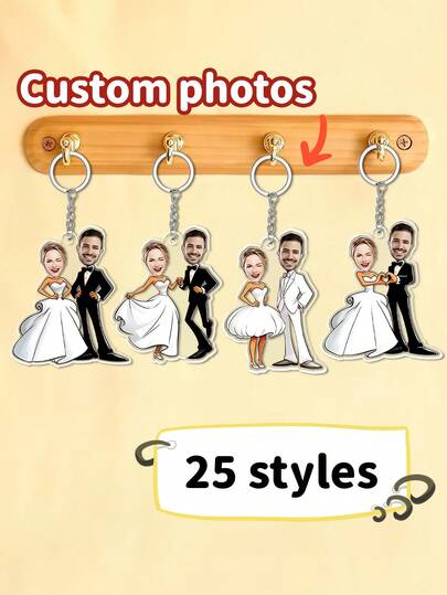 1pc Custom Personalized Wedding Couple Keychain - Custom Bride & Groom Photo Insert, Bride In Dress & Formal Attire, Stainless Steel Chain, Wedding Anniversary, Valentine'S,Valentine'S Day Gift For - Romantic Wedding Favor Jewelry Keepsake, Anniversary Keepsake, Wedding Decor