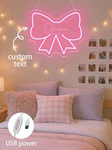 Customized Cute Butterfly Name Neon Light Christmas Decor For Girls Room, Pink Bow Neon Light Home Decor, Personalized Birthday Christmas Decoration Gift, Size: 13.19" H * 11.02" W - Bowe Neon Sign 2 - View 6