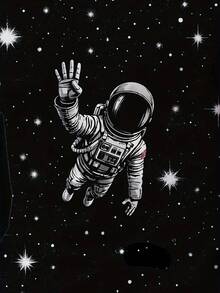 Men's Long-Sleeved T-Shirt With Full-Body Print Design – Black And White Astronaut Theme, Casual Style - Nhiều màu - Xem 3