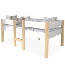 Children's Bed With Fall Protection, Solid Pine Wood - 90x190 Cm - White & Oak