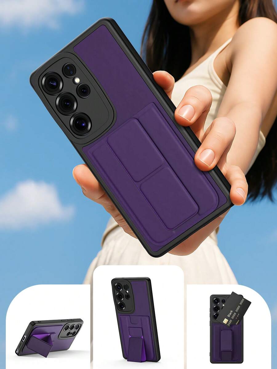 1 Piece Casing Android Card Holder Phone Case, Phone Card Holder Case For Galaxy S25 Ultra, Galaxy S24 Ultra Stand Phone Cases, S25 S24 S23 S22 S21 S20FE Cardholder Mobile Phone Cover, Galaxy A12/A13/A14/A15 Phone Cases With Back Of Phone Credit Card Holders With Invisible Stand Magnetic Function, Redmi 13C 14C Note14 Pro Note 13 Pro Protective Cover With PU Leather Kickstand Card Holder. - Purple - View 1