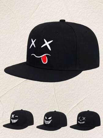 1 pieza Gorra de papá estilo coreano, diseño de ala ancha, patrón único de cara sonriente; 1 pieza Gorra de béisbol unisex de estilo hip hop, adecuada para mujeres, puede modificar la forma del rostro, sombrero multifuncional para el sol