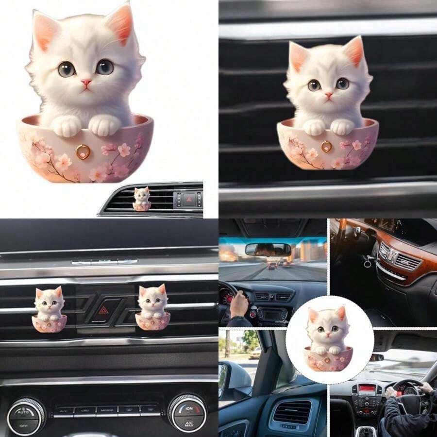 Clip de ventilación para ambientador de gato,Clip de ventilación para ambientador de coche de dibujos animados | Precioso clip de aromaterapia para salida de aire de coche con forma de gato - Difusor(D D) - Multicolor - Ver 1