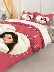 Dekoracje walentynkowe. 2/3-częściowy zestaw pościeli z personalizowanym obrazkiem, różowy komplet pościeli, 1 poszwa na kołdrę i 1-2 poszewki na poduszki, narzuta w rozmiarze king-size, prześcieradło, miękki, przyjazny dla skóry poliester, nadaje się do prania w pralce, czyszczenia chemicznego. Nadaje się do dekoracji domu i sypialni, personalizowanych prezentów, wystroju pokoju, pościeli podwójnej. - Wielokolorowe - Zobacz 6