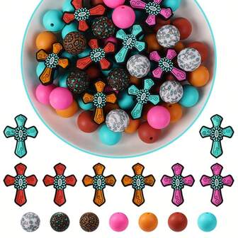 [Arrivo rapido] Set di 73 perle a croce in silicone - Perle distanziatrici colorate per penne fai-da-te, collane, bracciali e portachiavi
