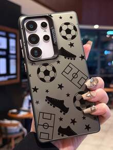 1pc Football Pattern Design Shockproof Scratch-Resistant Protective Phone Case, Suitable For Travel Enthusiasts, Compatible With IPhone XR/11 Pro Max/7P/8P/12 Pro/12 Pro Max/13 Pro/13 Pro Max/14 Pro/14 Pro Max/15 Pro/15 Pro Max/14/15Plus/16E/16 Pro/16 Pro Max/17 Pro/17 Pro Max/Air/SMART8, Galaxy A55/A15/S23/S24/S25 Ultra - Black - View 5