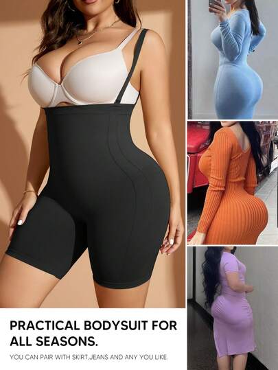 Plus Size Women High Waist Shaping Shorts With Adjustable Straps, Tummy Control And Butt Lifting, Plus Size Shorts