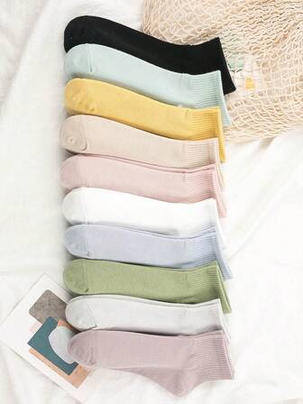 10 st/15 st/20 st klassiska enfärgade ankelstrumpor för kvinnor, slumpmässiga färger