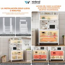 Estantería metálica para cocina con puertas correderas, disponible en dos tamaños. Estantería de acero al carbono resistente al óxido con soportes y ruedas. Los paneles perforados facilitan la organización personalizada de electrodomésticos, utensilios de cocina y almacenamiento de alimentos. Diseño a prueba de polvo. - Blanco - Ver 10