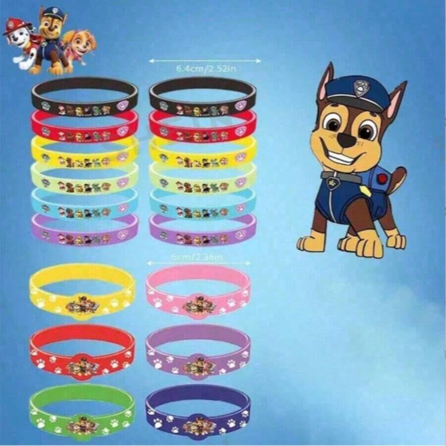 Paw Patrol 24个汪汪队立大功卡通硅胶腕带：这些汪汪队立大功主题腕带可用作派对礼物、房间装饰、墙面装饰、学校装饰、宿舍装饰、返校礼物、情人节礼物、斋月礼物和圣诞节礼物。 - 彩色 - 查看 1