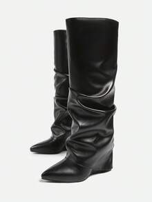 Khaki Wide Leg Bootcut Boots For Women, New 2025 Summer Pointed Toe Straight Shaft Tall Cowboy Boots