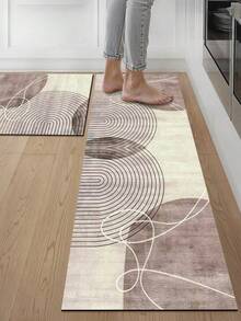 1pc Rubber Material Kitchen Long Runner Rug, Colorful Geometric Print Pattern, Nordic Luxury Style Kitchen Mat, Long Runner Rug For Laundry Room, Thick Fabric With Foot Feel, Easy Care Machine Washable, Practical Entryway Doormat Home Decor, Suitable For Dining Room, Kitchen, Laundry Room, Indoor Entrance, Autumn/Winter Gift - Rust Brown - View 1