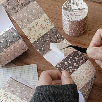 50mm*2M Cinta decorativa con patrón floral ditsy fresco, suministros versátiles para manualidades, diseño de hojas botánicas vintage para scrapbooking, diarios, papelería, pegatinas lindas, cinta de papel kraft marrón, útiles escolares