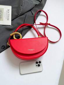 女士时尚纯色手提包，休闲百搭单肩包，适合日常通勤、聚会、约会、购物，高端通勤包 - 紅色 - 查看 7