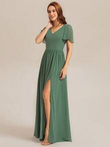 EVERPRETTY Olive Green Romantic Chiffon Lace Embroidery Backless Ruffle Hem Bridesmaid Dress, Spring Wedding Guest Dress