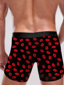 1 chiếc quần boxer nam - Màu đen, in hình môi đỏ và thiết kế sáng tạo "Có/Không", quà tặng bất ngờ cho các cặp đôi trong dịp lễ, thích hợp cho Ngày Valentine, Lễ Thất Tích, 520, Giáng sinh, Năm mới, Kỷ niệm | Thoải mái khi mặc thường ngày - màu đen - Xem 2