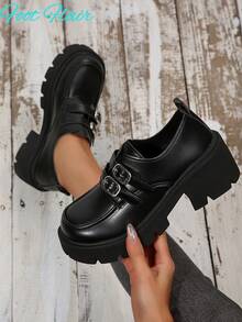 Chaussures de robe classiques confortables pour l'uniforme scolaire avec bride à la cheville, plateforme, talon épais et boucle décorative, style Y2K Goth Lolita, pour femmes - Veste croisée noire mate - Voir 8