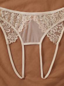 2 Pieces Women's Champagne,V Wired,Open-Crotch,Sheer,Exude Charm,Crotchless Panties,Sexy Lingerie Set - Champagne - View 8