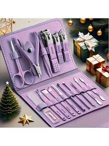 16-Piece Professional Manicure Set | Stainless Steel Nail Care Kit With Travel Case | Complete At-Home & On-The-Go Grooming Kit - 淡紫色 - 查看 1