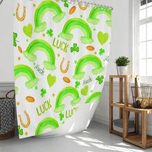 1pc/4pcs St. Patrick's Day Rainbow Lucky Element Shower Curtain Set, Includes Leprechaun, Hat, Beer, Clover, Gold Pot Elements Shower Curtain Set, Bathroom Divider Shower Curtain With Hooks, Anti-Slip Bathroom Mat Carpet, U-Shaped Toilet Mat, Toilet Seat Cover, Holiday Party Home Bathroom Accessories 4-Piece Shower Curtain Set - Multicolor - View 27
