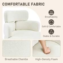 Fumahome Modern Chenille Office Chair With Wheels Swivel Home Office Desk Chair Adjustable Height Accent Chair With Comfy Backrest Upholstered Chenille Task Chair For Home Office Study Room - Beige - View 5