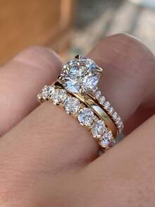 3pcs Set Luxury Alloy Cubic Zirconia Stackable Rings For Women, Suitable For Daily Wear, Engagement, Anniversary, Candlelight Dinner Date - Three Piece Set - View 5