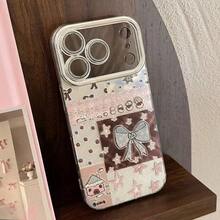 Funda de teléfono con cobertura completa, estilo coreano, con muñeco de nieve, parches y lazo azul, compatible con iPhone 17/16 Pro Max/15 - Rosa - Ver 6