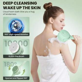 Cepillo eléctrico recargable para el Body y la espalda - Cepillo de baño giratorio impermeable con doble mango largo y 5 cabezales reemplazables para una limpieza profunda, exfoliación y masaje, regalo, presente, celebración
