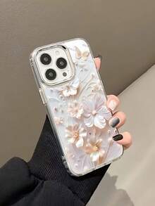 Estuche para teléfono elegante con patrón floral Compatible con estuches para teléfonos   17  16 Pro Max  15 Pro Max  13 y  12 Hecho de material TPU a prueba de caídas, resistente al desgaste y cómodo de sostener Un gran regalo para familiares, amigos, seres queridos, novios / novias y para Navidad - Plateado - Ver 4
