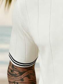 Men's Contrast Color Vertical Striped Knit Crew Neck Top - White - View 5