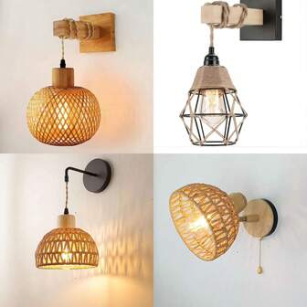 1pc Rustic Country-Style Wall Lamp With Antique Metal Accents, Wooden Frame, Semi-Flush Mount, E26 Base, 60W, No Bulb Included, Dry Location, 110V-240V