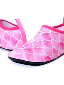 Girls Pink Mermaid Scale Water Shoes For Kids - Quick Dry Anti-Slip Aqua Socks With Protective Sole For Beach Swimming