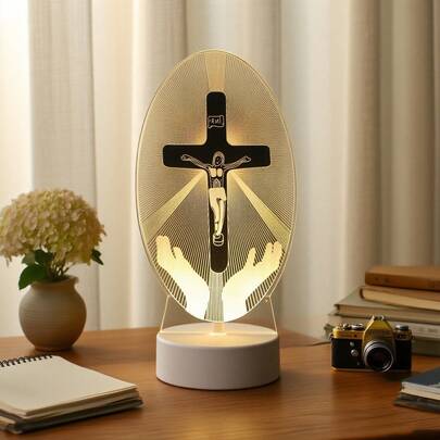 Lámpara de noche con estatua de Jesús, panel acrílico, recuerdo de iglesia, decoración religiosa para el hogar, lámpara de escritorio LED, lámpara de mesita de noche, crea un ambiente acogedor, adecuada como regalo de Navidad o cumpleaños