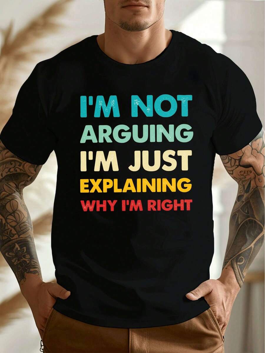 PLUS SIZE Funny Quote Graphic Black Cotton TShirt 100% Cotton, Statement Print, Casual, Breathable - 黑色 - 查看 1