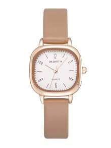 REBIRTH 1件女士简约时尚休闲皮革石英手表，日常佩戴时尚百搭