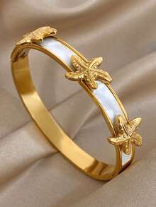 Bộ vòng tay sang trọng mạ vàng 18K bằng thép không gỉ, đính đá Zirconia, kiểu dáng Bohemia dành cho nữ, mặt dây chuyền hình sao biển, tre và rùa biển, quà tặng thanh lịch cho mẹ, trang sức mùa đông, lễ hội, đám cưới, dạ hội/tiệc tùng/phụ kiện hàng ngày, quà tặng kỷ niệm, ngày Valentine, trang sức Boho, quà sinh nhật, quà tặng cho phù dâu. - Nhiều màu - Xem 6