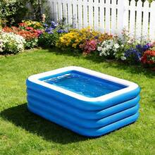 1 bể bơi bơm hơi 4 lớp cỡ lớn và dày, kích thước 120 x 68 x 27 inch, chất liệu PVC bền chắc, phù hợp cho người lớn, sân sau, vườn, công viên nước mùa xuân/hè, có thể gấp gọn, dễ mang theo, màu xanh dương/xanh lá cây/cam, món quà tuyệt vời cho ngày Valentine. - Nhiều màu - Xem 16