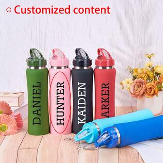 1pc Personalized Engraved Water Bottle, Customized Name Bottle, Stainless Steel, Insulated Water Bottle, Sports Water Bottle For Daily Use, Can Be Gift For Family, Colleagues, Best Friends, Siblings. 500ml Large Capacity With Straw Included. Easy To Clean Home, Office, Camping & Hiking Gear, Multi-Functional, For Father's Day, For Graduation, Home Refresh,Customized Cups,Home Refresh