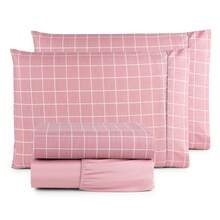 Cotton Sheet Set 4 Pieces Single Double Queen King - 粉紅色網格 - 查看 3