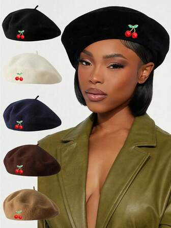 1pc Warm Knitted Faux Wool Solid Color Beret Hat For Women, Fashionable Minimalist Casual Retro Artist Cap, Suitable For Autumn/Winter