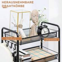 HOMCOM Rolling Service Trolley With 4 Shelves And 5 Storage Baskets, Equipped With A Handle, For The Kitchen And Living Room, In Black Steel. - Black - View 5