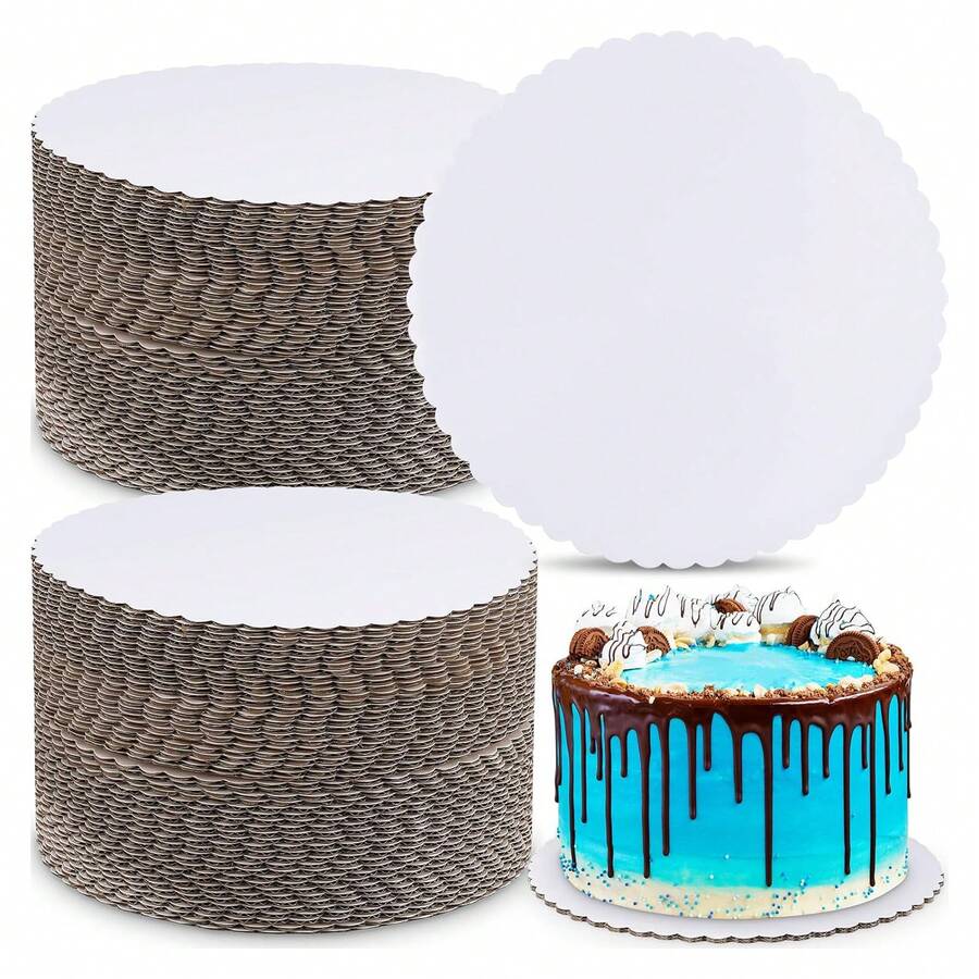30 Stück runde Kuchenunterlagen, weiß mit gezacktem Rand, nicht ölig, geeignet für Hochzeiten, Geburtstagsfeiern, Pizzen, Weihnachten, Halloween und andere Anlässe - Weiss - Übersicht 1