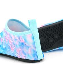 Girls Pastel Blue & Pink Mermaid Scale Water Shoes - Quick Dry Anti-Slip Aqua Socks With Protective Sole For Kids Beach Swimming - Multicolor - View 7