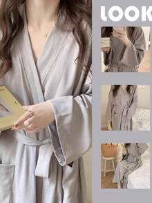 1pc Waffle Bathrobe, Unisex Adult Kimono Robe, Spring/Summer Yukata, Hotel/Spa Robe, Absorbent & Quick-Dry, Loose Fit, Multi-Color, Lightweight Quick-Dry Soft Robe With Adjustable Belt(The Product Runs Small, We Recommend Ordering One Size Up) - Multicolor - View 9