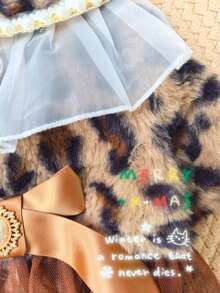 Christmas Leopard Print Thick Warm Mesh Studded Pet Cat Dog Dress - Multicolor - View 5