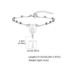 Pulsera de oro con cadena de cuentas espaciadoras de acero inoxidable y cruz de la Virgen María para mujeres - Dorado - Ver 8