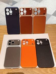 Fashion Litchi Texture Leather Feel Large Window Phone Case, Compatible With 17 Pro Max, 17 Pro, 16 Pro Max, 15, 14 Pro, 13, 12 Pro, 17, Camera Protection, Matte Soft Frame, Shock-Proof Protective Cover - Light Brown - View 4