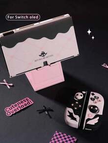 GeekShare Cute Sweetheart Skull Protective Case Compatible With Nintendo Switch OLED, With 2 Thumb Grip Caps - Pink Black - View 1