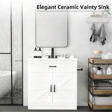 31" Bathroom Vanity With Sink, Farmhouse Bathroom Vanity Cabinet With Drawer & 2 Barn Doors, Metal Handles Black/ White - trắng - Xem 4