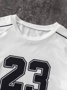 2pcs/Set Tween Boys Casual Streetwear Sports Numeric 23 Graphic Black Striped Design & FEARLESS Letter Loose Fit Pants Set, Spring/Summer - Black and White - View 5